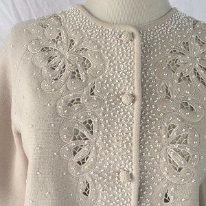 Vintage 50's Virgin Wool Beaded Cardigan Sweater S